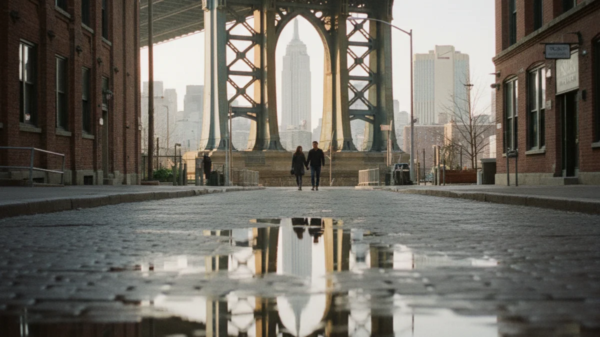 DUMBO Brooklyn street view through the Manhattan Bridge archway