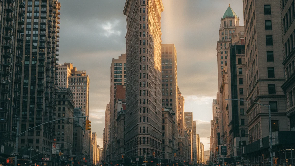 Manhattan buildings rising above the Flatiron District streets
