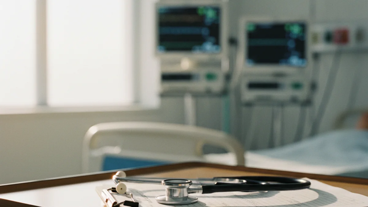 Stethoscope and patient chart in a hospital room