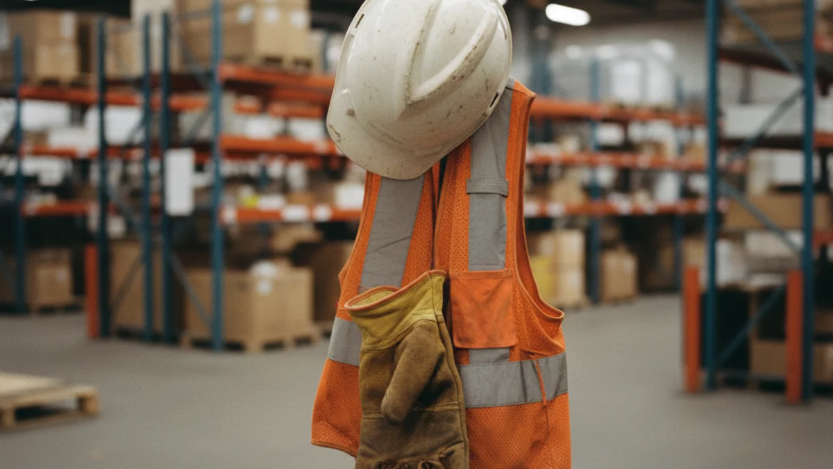 Safety gear hanging in a New York industrial warehouse